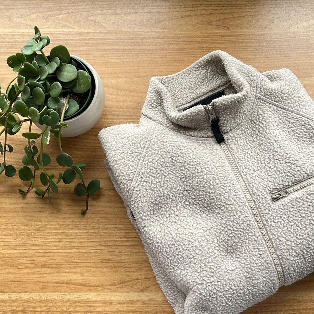 Everlane renew fleece full zip, oatmeal - sz medium